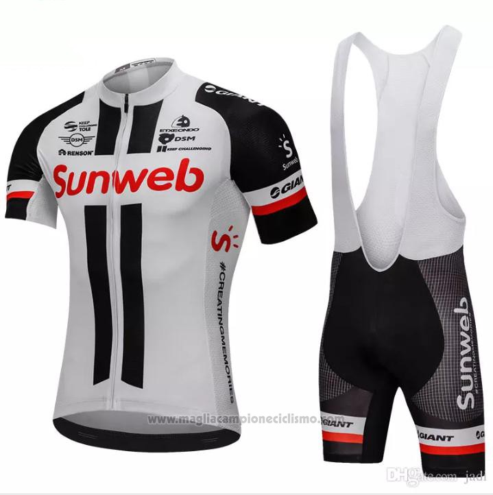 2018 Abbigliamento Ciclismo Sunweb Grigio e Nero Manica Corta e Salopette